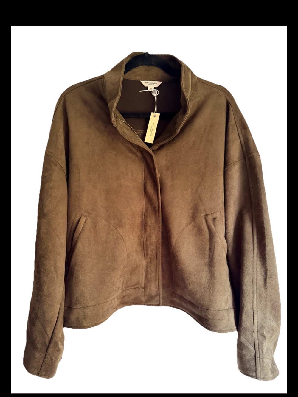 MAX STUDIO Women’s Faux Suede Full Zip Olive Green Jacket Sz XL NWT